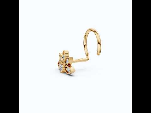 Lotus Petal Nose Pin in 14K Solid Gold, Lab Diamond Floral Cluster Pin, Trendy Ethnic Jewelry,  Floral Piercing Jewelry For Women