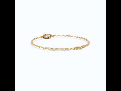 Timeless Marquise Solitaire Chain Bracelet in 14k Solid Gold, 1.00 CT Marquise Cut Lab Diamond, Anniversary Gift for Her, Bridal Jewelry