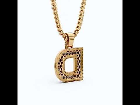 Alphabet Initial D Baguette Pavé Hip-Hop Pendant in Lab Diamond or Sapphire Gemstone – 14k White Gold, Iced Out Pendant Gift for Him
