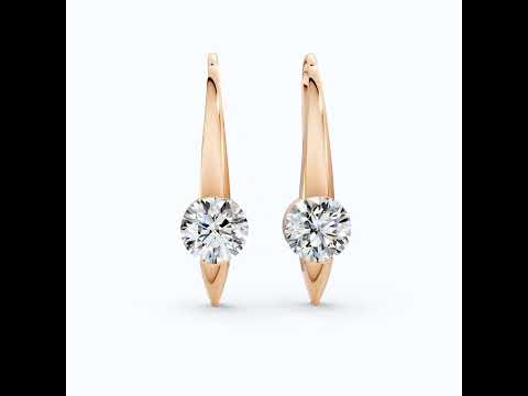 Floating Tension-Style Solitaire Drop Wedding Earrings in 14k Solid Gold, 2.00 TCW Round Cut Lab Grown Diamonds, Anniversary Gift for Wife