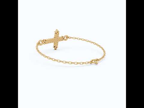 Modern Row Cross Pavé Chain Bracelet in 14K Solid Gold, 0.16 TCW Princess/Round Cut Lab Created Diamonds, Faith Bracelet, Bridal Jewelry, Wedding Gift