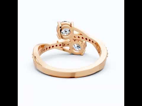 Twisted Pavé Double Stone Engagement Ring in 14K Solid Gold, Anniversary Gift for Wife, Modern Elegant Twisted Bypass Ring