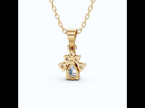 Pear Unique Halo Floral Cluster Diamond Pendant in 14k Solid Gold, 0.50 CT Pear Cut Lab Grown Diamonds, Everyday Pendant, Anniversary Gift For Wife