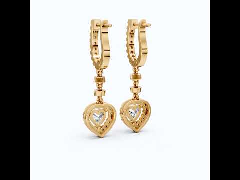 Luxury Heart Halo Drop Hoop Wedding Earrings in 14K Solid Gold, 1.00 TCW Heart Cut Lab Created Diamonds, Party Wear Jewelry, Wedding Gift For Her