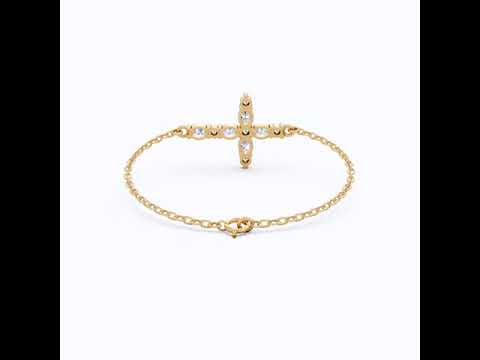 Sparkling Oval Cluster Cross Chain Bracelet in 14K Solid Gold, 0.75 TCW Oval Cut Lab Grown Diamonds, Faith Bracelet, Birthday Gift for Her