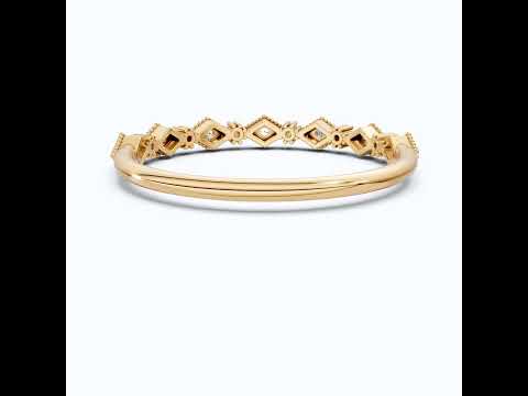Vintage-Inspired Geometric Milgrain Wedding Band in 14K Solid Gold, 0.10 TCW Round Cut Lab Created Diamond, Stacker Gift For Her
