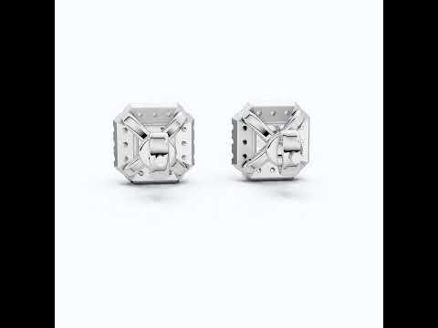 2.00 TCW Asscher Cut Lab Created Diamond Halo Stud Wedding Earrings, Square Earrings For Women, Everyday Jewelry