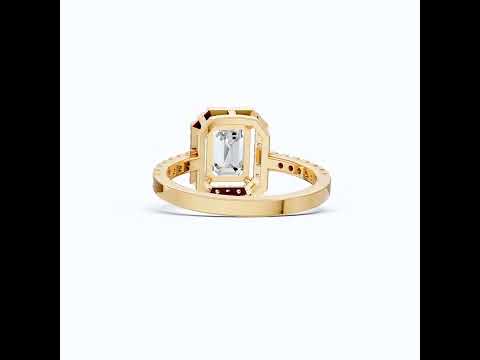 Unique Statement Halo Engagement Ring in 14K Solid Gold, 1.00 CT Emerald Cut Lab Created Diamond, Anniversary Gift For Wife, Handmade Jewelry