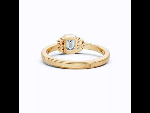 Unique Emerald Centerpiece Engagement Ring in 14K Solid Gold, 0.45 CT Emerald Cut Lab Created Diamond, Engagement Ring, Gift For Her