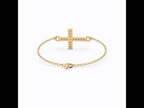 Horizontal Cross Dainty Chain Bracelet in 14k Solid Gold, 0.09 TCW Round Cut Lab Grown Diamonds, Promise Jewelry, Religious Gift for Wife