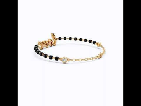 Modern Love Letter Mangalsutra Beaded Chain Bracelet in 14K Solid Gold, 0.88 TCW Round Cut Lab Created Diamonds, Wedding Gift for Her, Christmas Gift