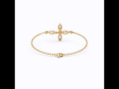 Dainty pear petal cross Chain bracelet in 14K Solid Gold, 0.60 Pear Cut Lab Created Diamonds, Everyday Bracelet, Religious Gift for Her