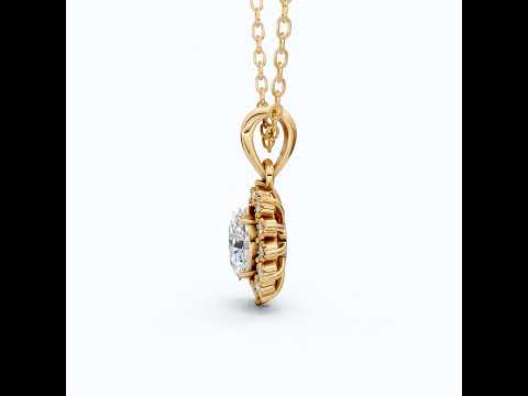 Classic Floral Halo Anniversary Pendant in 14k Gold, 0.75 CT Oval Cut Lab Grown Diamond, Bridal Jewelry, Everyday Pendant
