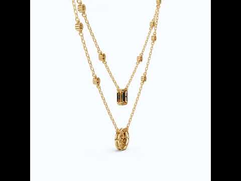 14K Gold Double Layered Necklace, 2.65 TCW Lab Diamonds, Dual Halo Pendant Necklace, Wedding Jewelry, Gift for Wife