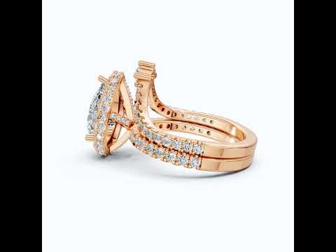 Double Halo Pave Unique Bridal Ring Set 14K Solid Gold, 1.75 CT Pear Cut Lab Grown Diamond, Wedding Bridal Set, Anniversary Gift for Her, Bridal Jewelry