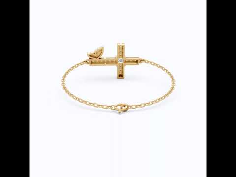 Butterfly Cross Station Bracelet in 14K Solid Gold, 0.18 CT Princess Cut Lab Created Diamond, Dainty Bracelet, Gift for Her