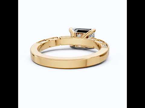 Emerald Cut Segmented Pavé Engagement Ring in 14K Solid Gold, 1.75 CT Emerald Cut Lab Created Diamond, Bridal Jewelry, Birthday Gift For Her