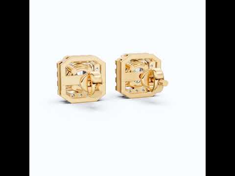 Geometric Halo Wedding Earrings in Lab Grown Diamond – 14k Solid Gold, Unique Stud Earrings For Women, Anniversary Gift, Bridal Jewelry