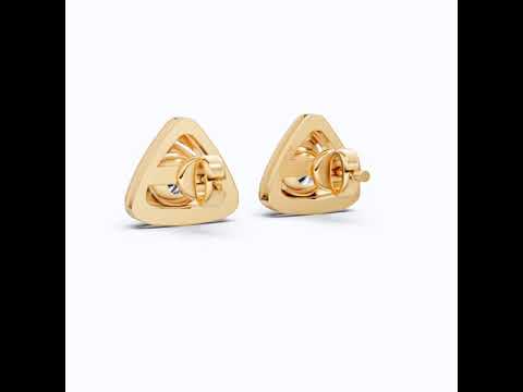 Trillion Frame Round Solitaire Stud Earrings in 14k Solid Gold, 1.00 TCW Round Cut Lab Created Diamonds, Unique Studs Gift for Wife, Everyday Earrings