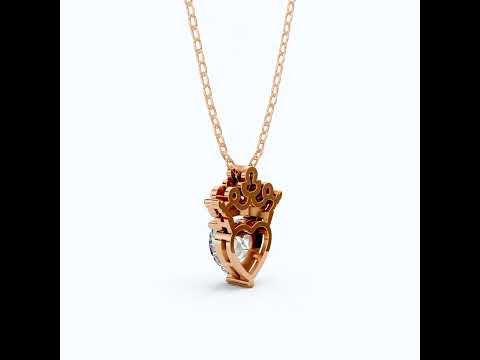 Crown Heart Solitaire Pavé Accents Wedding Pendant in 14k Solid Gold, 2.00 CT Heart Cut Lab Grown Diamond, Handmade Everyday Pendant