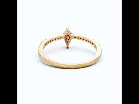 Kite Cut Ruby Gemstone Engagement Ring in 18K Yellow Gold, Diamond Pave Simple Band, Modern Minimalist Ring, Gift for Wife