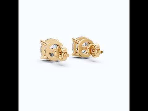 Morden Hidden Halo Wedding Stud Earrings in 14K Yellow Gold, 1.07 TCW Round Cut Lab Created Diamonds, Birthday Gift For Women, Handmade Jewelry