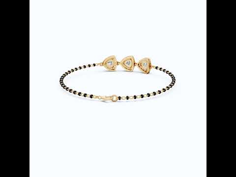 Modern Halo Trillion Cluster Beaded Mangalsutra Bracelet in 14K Solid Gold, 1.50 TCW Trillion Cut Lab Grown Diamonds, Wedding Jewelry, Gift For Wife