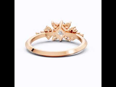 Unique Halo Cluster Engagement Ring in 14K Solid Gold, 1.00 CT Princess Cut Lab Created Diamond, Handmade Bridal Jewelry, Anniversary Gift for Her