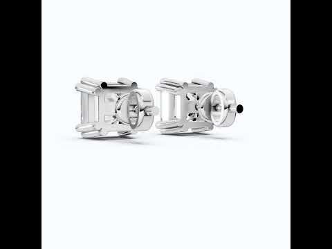 Double Prong Solitaire Minimalist Stud Earrings in 14k Solid Gold, 2.50 TCW Asscher Cut Lab Grown Diamonds, Gift for Wife, Handmade Bridal Jewelry