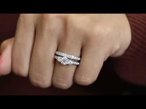 Classic Three Stone Pave Engagement Ring Set in 14K Solid Gold, 0.50 CT Round Cut Lab Created Diamond, Bridal Jewelry, Wedding Gift For Her