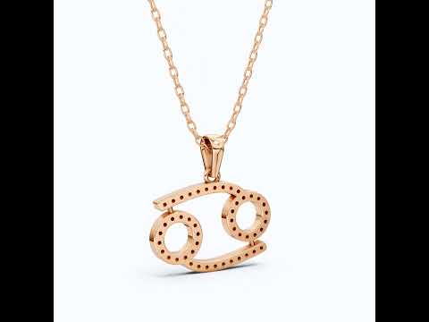 Simple Cancer Zodiac Pavé Glyph Charm Pendant in Lab Diamond – Solid 9k/14k Gold, Birthday Gift for Her/Him