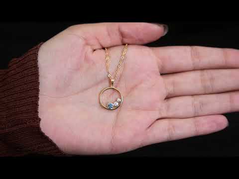Floating Three Stone Circle Wedding Pendant in 14K Solid Gold, 0.30 TCW Round Cut Gemstone/Lab Created Diamond, Everyday Gift for Wife, Anniversary Jewelry