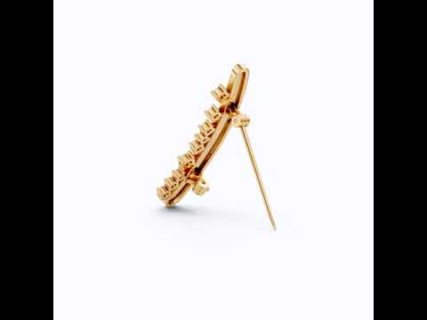 Men's Gold Brooch with Diamonds, 14K Yellow Gold Curved Pin for Suit or Wedding, Luxury Gift for Him