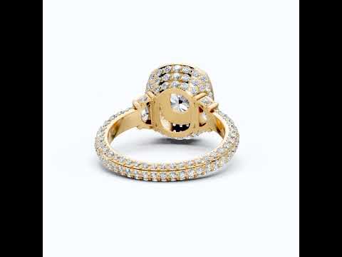 Elegant Double Halo Pave Engagement Ring in 14k Solid Gold, 1.75 CT Cushion Cut Lab Created Diamond, Anniversary Gift For Wife, Party Wear Jewelry