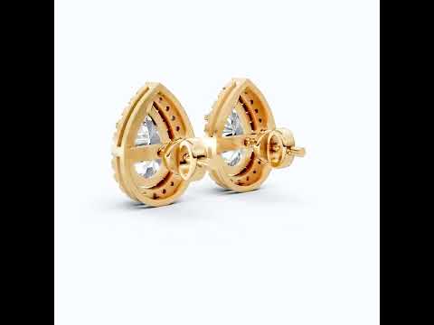 Classic Pear Halo Teardrop Stud Earrings in 14K Solid Gold, 2.20 TCW Pear Cut Lab Grown Diamonds, Everyday Jewelry, Wedding Gift for Her