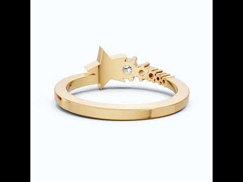 Dainty Five Star Antique Engagement Ring in 14K Solid Gold, 0.16 TCW Round Cut Lab Created Diamonds, Minimalist Promise Ring, Fashion Jewelry