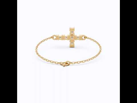 Modern princess cut cross Chain bracelet in 14K Solid Gold, 0.42 TCW Princess Cut Lab Created Diamonds, Baptism Bracelet, Gift for Her, Daily Wear Jewelry