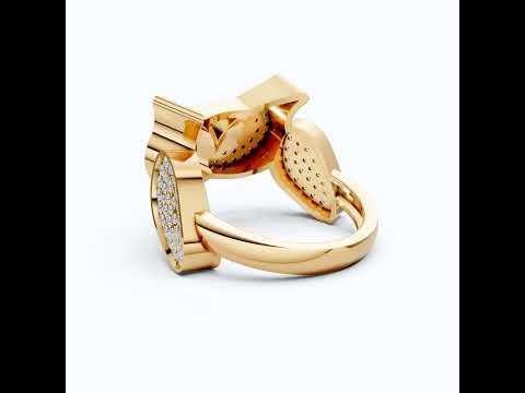Wide-Band Owl Pavé Face Hip-Hop Statement Ring in Lab Diamond – 14k Solid Gold, Anniversary Gift for Him/Her