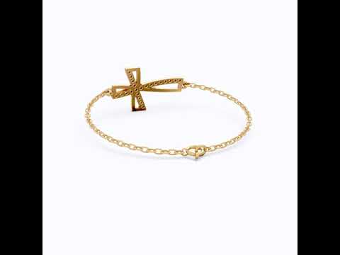 Asymmetrical Cross Charm Bracelet in 14K Solid Gold, 0.22 TCW Round Cut Lab Created Diamonds, Religious Jewelry, Birthday Gift for Her