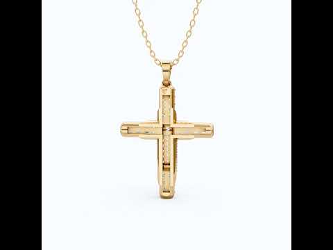 Chic Baguette Pavé Halo Cross Pendant in Solid 14k Gold, 1.27 TCW Princess/Baguette/Round  Cut, Fashion Jewelry Gift
