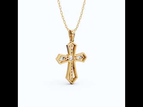 Elegant Milgrain Cross Pendant in 14K Solid Gold, 0.99 TCW Marquise/Round Cut Lab Created Diamonds, Faith Jewelry, Baptism Gift