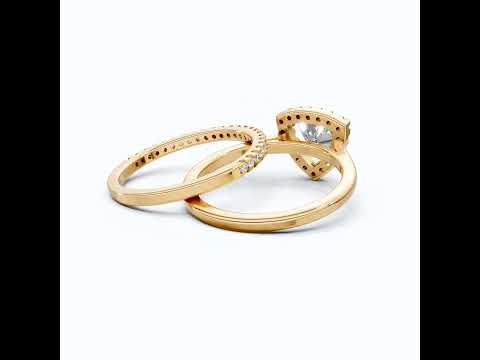 1.50 CT Trillion Curved Cut Halo Engagement Ring With Half Eternity Band, Bridal Set