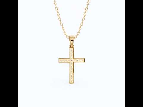 Sparkling Pavé Cross Pendant in 14k Solid Gold, 0.21 TCW Round Cut Lab Created Diamonds, Faith Jewelry, Confirmation Gift