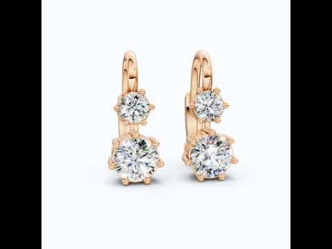 Two-Stone Round Drop Wedding Earrings in 14k Rose Gold,2.72 TCW Round Cut Lab Created Diamonds, Bridal Jewelry, Anniversary Gift for Her, Lever Back Closure