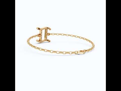Stacking Gemini Zodiac Sign Bracelet in 14K Solid Gold, 0.34 TCW Round Cut Lab Grown Diamonds, Dainty Charm, Astrology Gift Jewelry