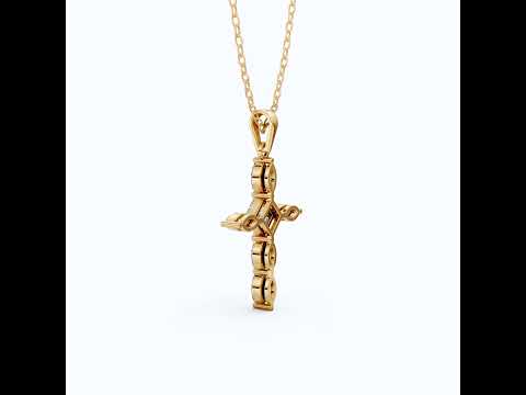 Ornate Cross Pendant in 14k Solid Gold, 1.00 TCW Princess/Marquise Cut Lab Diamonds, Gift for Mom, Confirmation Jewelry