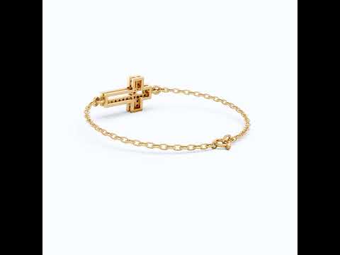 Dainty open cross bar Chain bracelet in 14K Solid Gold, 0.15 TCW Round Cut Lab Created Diamonds, Minimalist Bracelet, Wedding Gift for Her