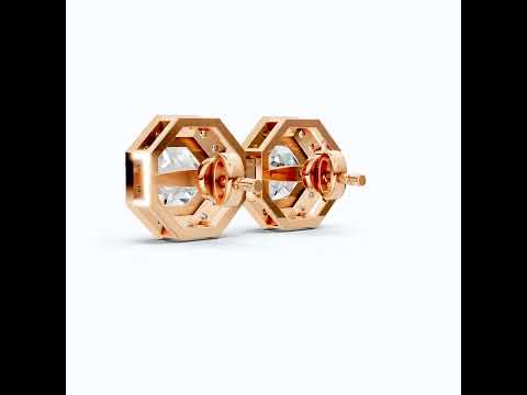 Art Deco Halo Wedding Stud Earrings in 14k Solid Gold, 2.00 TCW Octagon Cut Lab Grown Diamonds, Bridal Jewelry