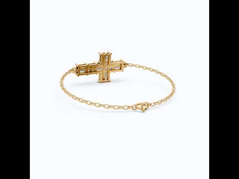 Baguette Cross Cluster Chain Bracelet in 14k Solid Gold, 1.60 TCW Baguette/Round Cut Lab Grown Diamonds, Dainty Faith Jewelry, Religious Gift for Her, Everyday Jewelry