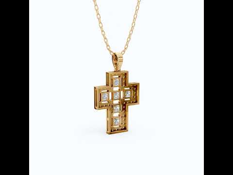 Elegant Halo Open Cross Pendant in 14k Solid Gold 2.14 TCW Round/Princess Cut Lab Diamonds, Unique Gift for Her, Religious Jewelry